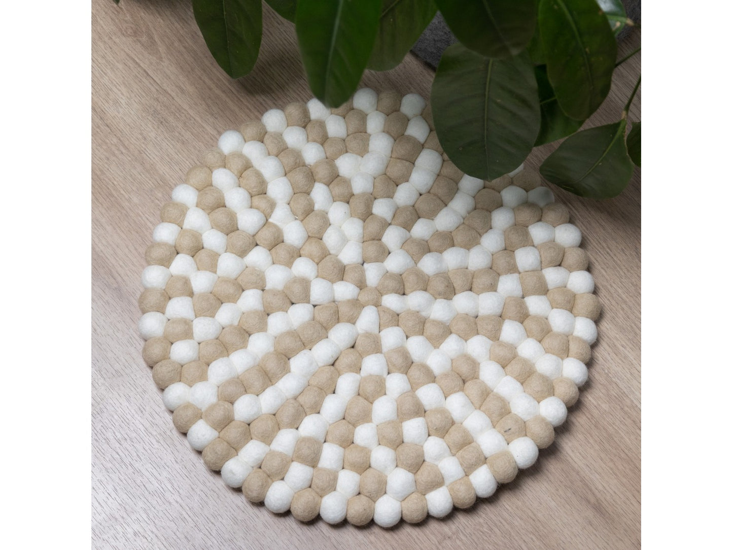 White and Cream Felt Ball Rug