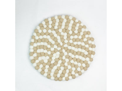 White and Cream Felt Ball Rug