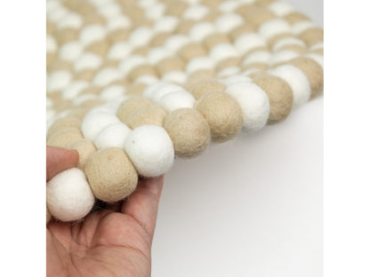 White and Cream Felt Ball Rug