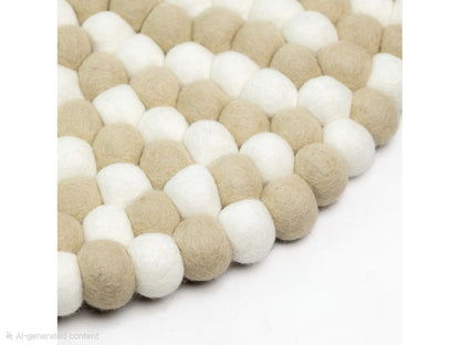 White and Cream Felt Ball Rug